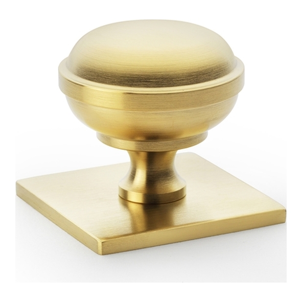 AW826-34-SBPVD • 34mm • Satin Brass • Alexander & Wilks Quantock Cupboard Knob on Square Backplate